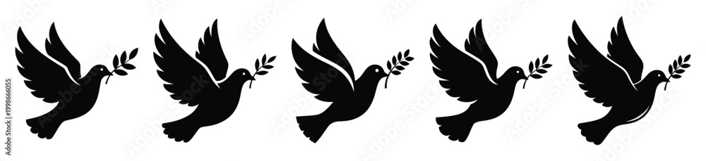 Fototapeta premium High quality dove with olive silhouette vector icon set. christmas isolated icons on white background Vector illustration.