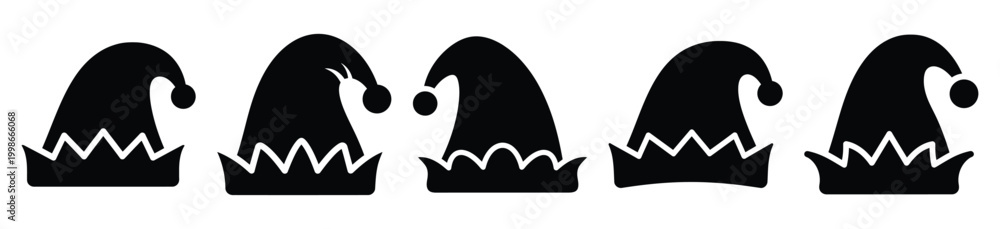 Fototapeta premium High quality elf hat silhouette vector icon set. christmas isolated icons on white background Vector illustration.