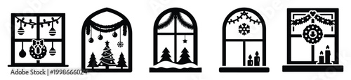 Fotografie High quality decorated  window  silhouette vector icon set