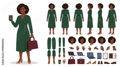 Stylish professional woman character design elements for animation and illustration projects