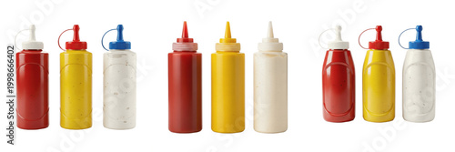 Cuadro en lienzo Set of Ketchup Mustard and Mayo Bottles with Isolated on White Background, PNG