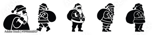 High quality santa with sack  silhouette vector icon set. christmas isolated icons on white background Vector illustration.