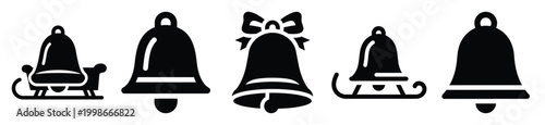High quality sleigh bell  silhouette vector icon set. christmas isolated icons on white background Vector illustration.