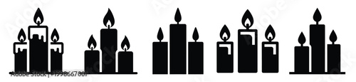 High quality triple  candles  silhouette vector icon set. christmas isolated icons on white background Vector illustration.
