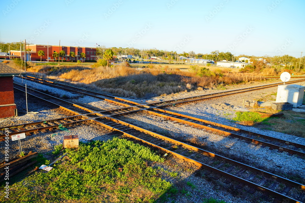 Fototapeta premium Plant City, Florida, USA: 03 20 2026: Landscape of plant city downtown and historic train station, Florida