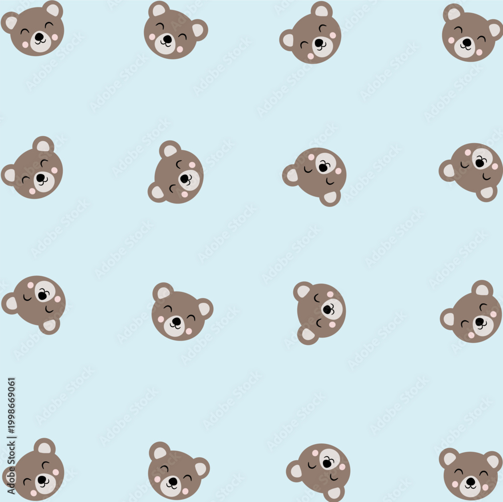 Fototapeta premium seamless pattern with teddy bears on baby blue background.