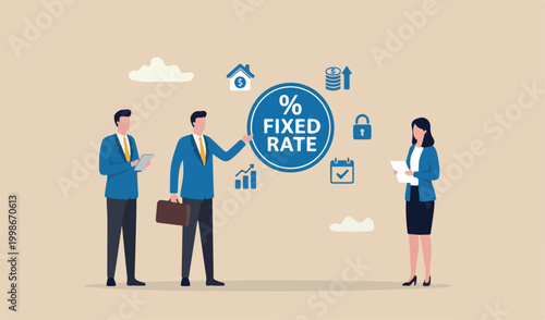 Fotografie Fixed interest rate, mortgage or loan, fixed cost constant price, banking financ