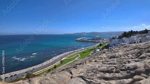 Panoramic Tangier Morocco Coastal View with Port Mediterranean Sea and Scenic Cliff Road