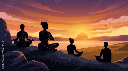 silhouette illustration of a person sitting in meditation to calm the soul and mind made by AI generative