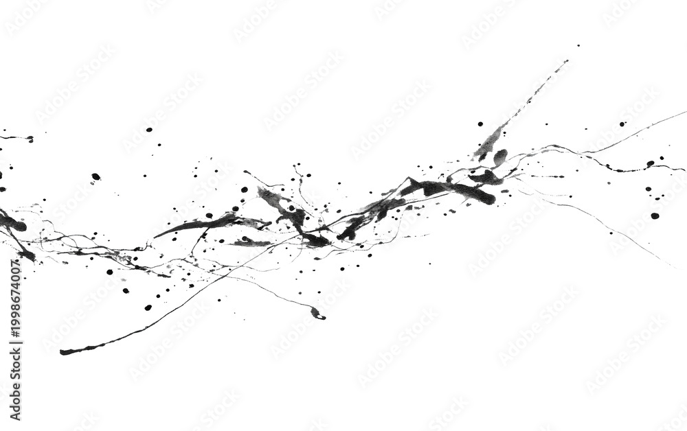 Fototapeta premium Elegant ink brush splatter line with dynamic energy for creative abstract composition Isolated on transparent background PNG