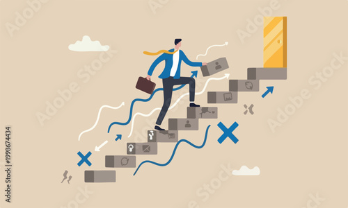 Billede på lærred Improve from failure up stair to success, challenge and ambition to never give u