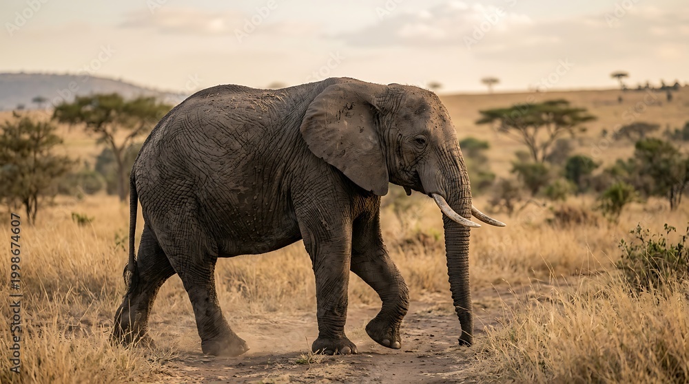 Fototapeta premium Majestic Elephant Walking Through African Savanna