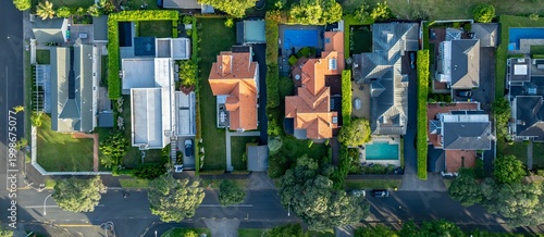 Bild auf Leinwand Aerial view of luxury homes with pools and manicured gardens in Parnell, Auckland, New Zealand
