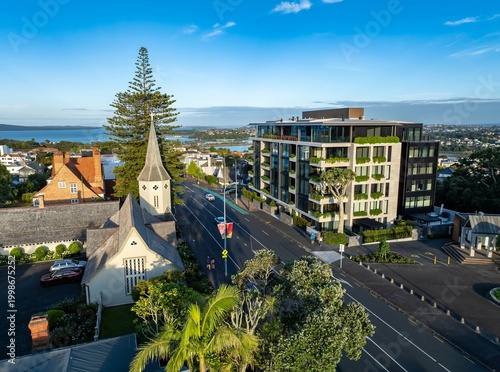 Photos Aerial view of Parnell, Auckland, New Zealand, showcasing a blend of architectural styles