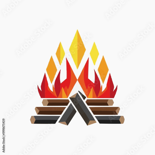 A simple graphic illustration of a stylized campfire with logs and flames.