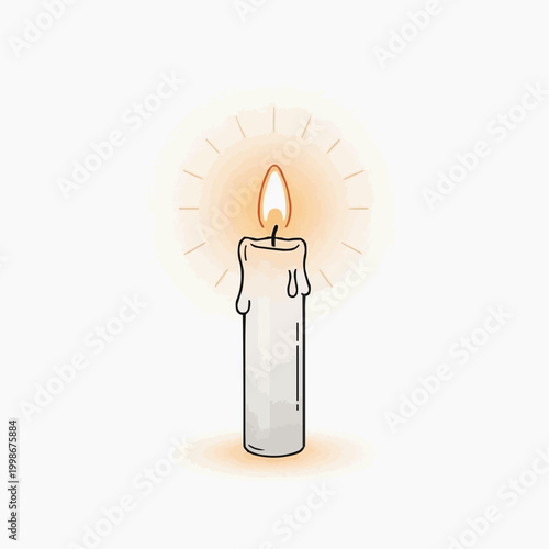 A single lit candle emits a warm glow with radiating light.