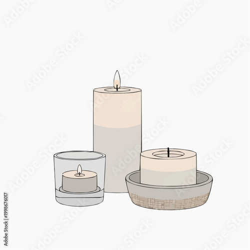 Three lit candles create a warm and inviting ambiance in a minimalist setting.