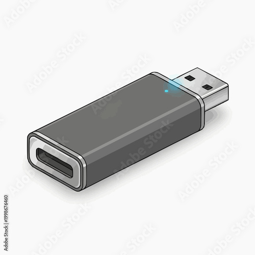 An isometric vector illustration of a modern USB-C to USB-A adapter.
