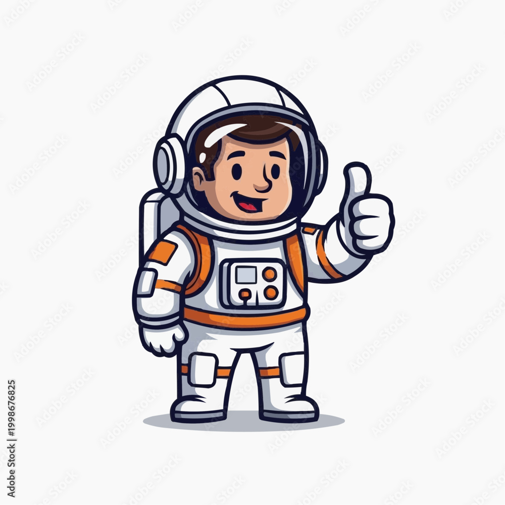 Fototapeta premium A friendly astronaut cartoon character giving a thumbs up gesture
