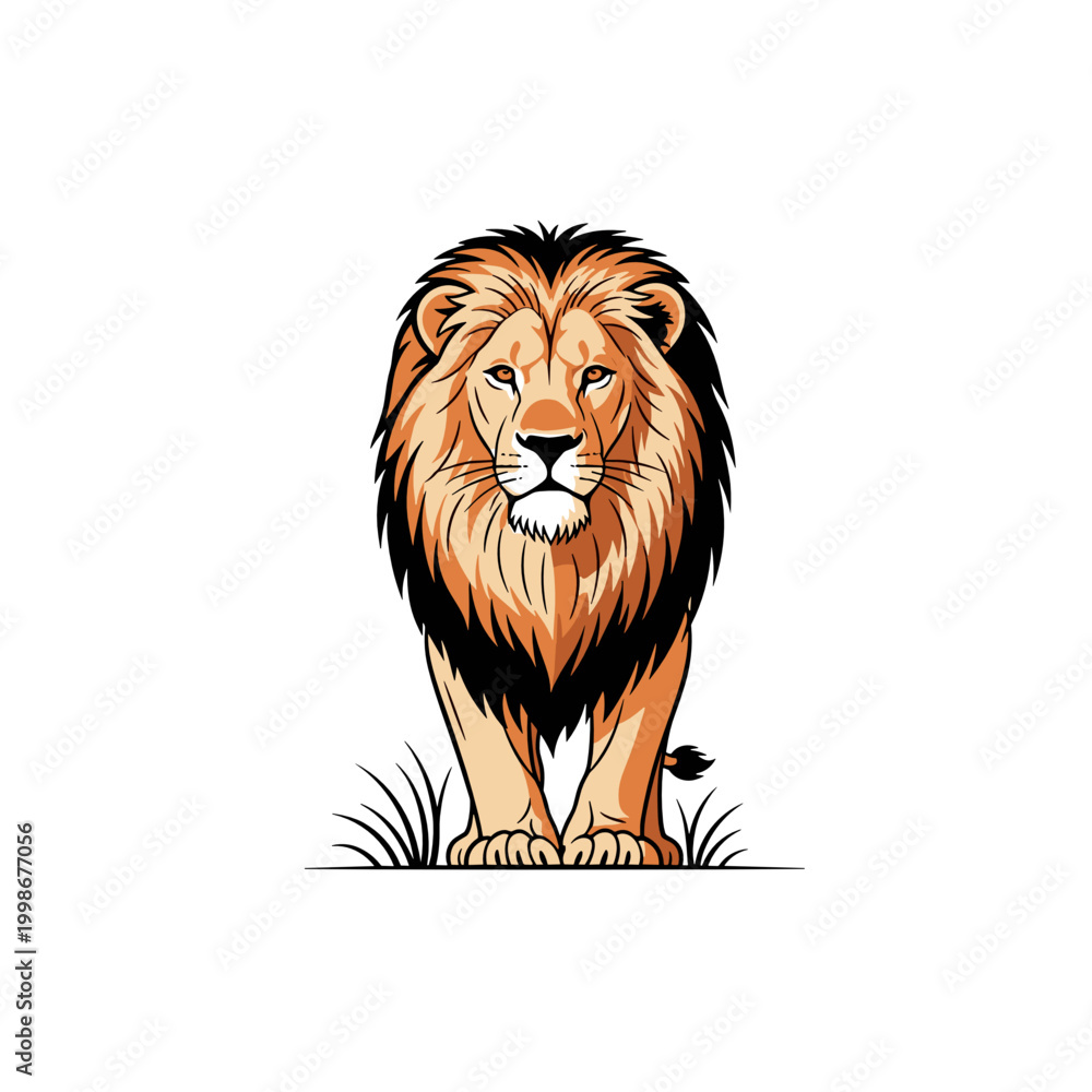 Obraz premium Lion standing or walking isolated, wild animal concept