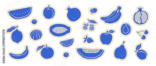 Scrapbook hand drawn fruit summer stickers.
