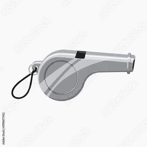 A classic metal whistle vector illustration with a black lanyard
