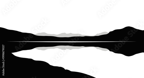 Minimalist mountain landscape reflection on a calm body of water
