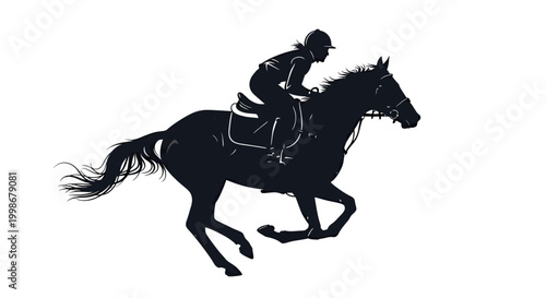 Silhouette of a jockey on a galloping horse