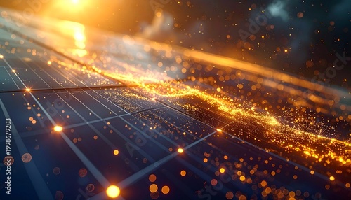 Energy Flow: A mesmerizing artistic representation of interconnected energy streams, conveying concepts of data transfer and technological advancement, is bathed in a warm, ethereal glow.
