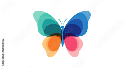 Abstract colorful butterfly illustration with overlapping translucent wing shapes