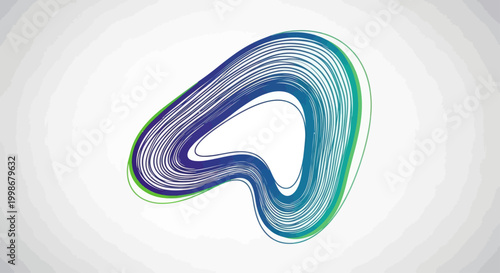Abstract shape formed by fluid, flowing lines in blue and green hues