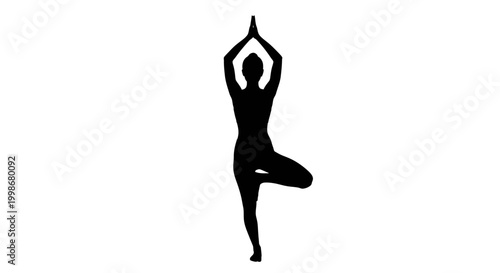 Black silhouette of a person performing a Tree Pose in yoga