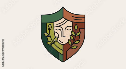 Shield with Face and Leaves.