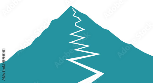 Teal mountain peak with a jagged white path winding to the summit