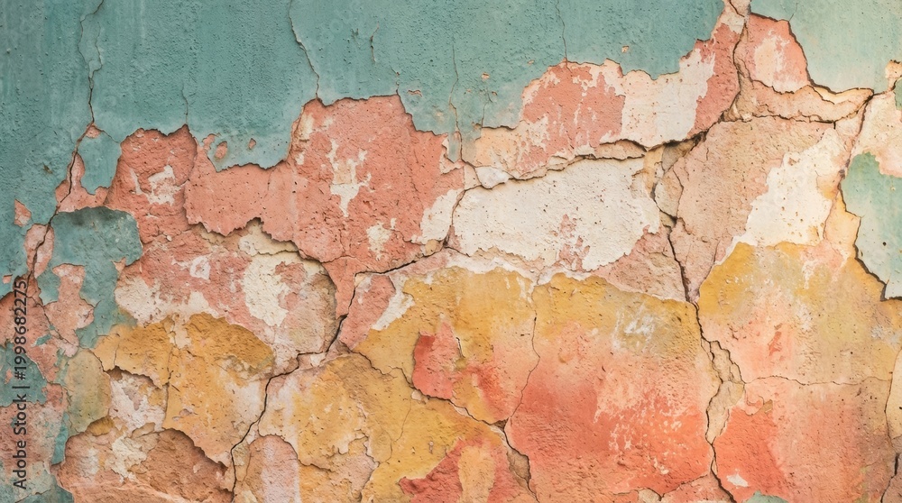 Fototapeta premium Cracked and Peeling Wall Texture - A Colorful Abstract Background.