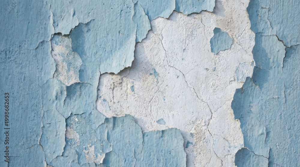 Obraz premium Close-up view of peeling paint on a weathered wall, showing texture and decay.