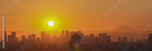 Tableau sur toile Tokyo Skyline Silhouette at Sunset with Mount Fuji in the Background