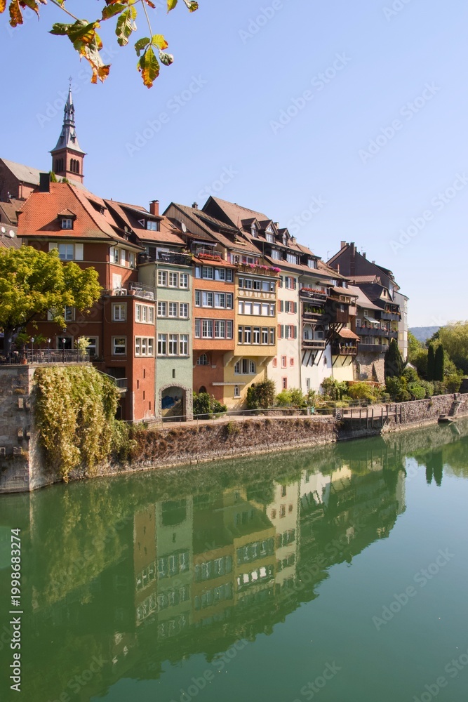 Fototapeta premium Historic houses along the Rhine River in Laufenburg Germany