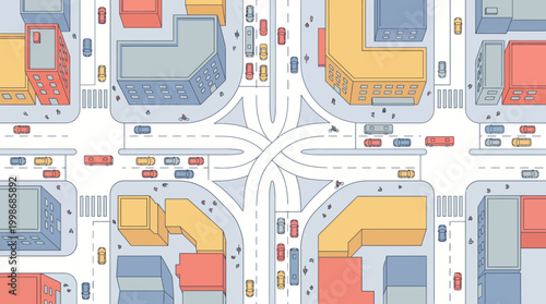 Dynamic Cityscape A Perspective View of Urban Streets Bustling with Traffic