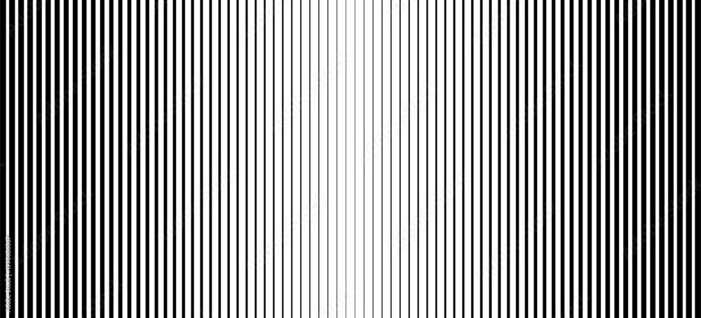 Obraz premium Thin line halftone gradient texture. Fading vertical stripe gradation background. Repeating wide pattern backdrop. Black parallel lines wallpaper.