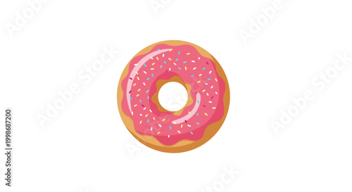 Delicious pink frosted donut with sprinkles on white background, sweet treat for dessert or snack time