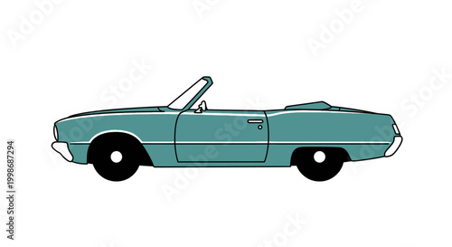 Teal classic convertible sports car illustration side view on white background