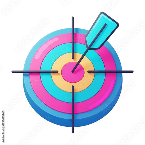 Target with a blue arrow hitting the bullseye, ideal for business goals, success, accuracy, achievement, hitting the mark, marketing strategies.