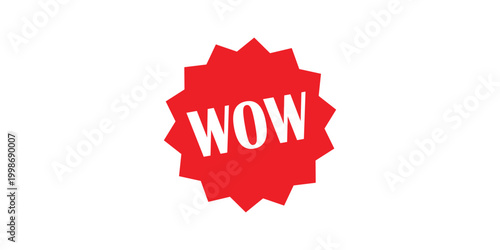 Wow speech bubble red starburst sticker icon for sale promotion and comic design isolated on white background