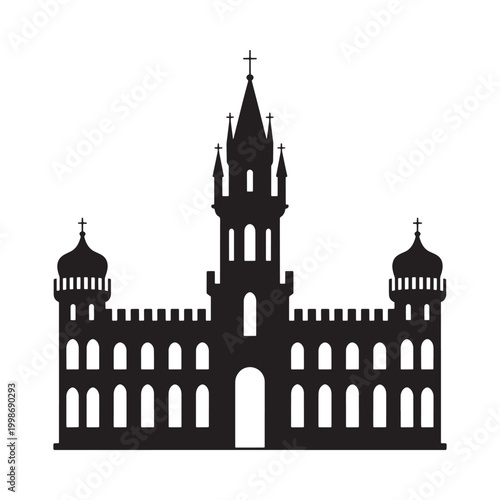 castle silhouette black and white architectural outline