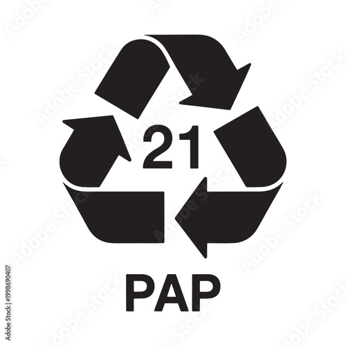 Foto Recycling symbol with number 21 and pap label black silhouette
