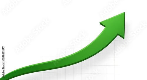Green upward arrow indicating growth and progress on white background.