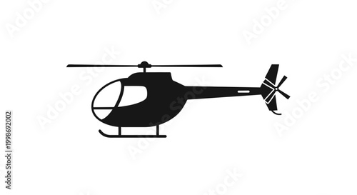 Helicopter silhouette icon. Air transport symbol for aviation, travel, flight, and rescue. Black vector graphic on white.