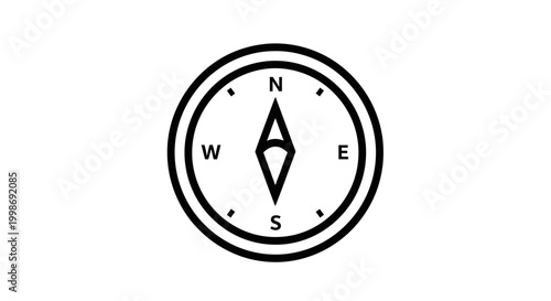Simple Black and White Outline Compass Icon for Navigation, Direction, Travel, Adventure, and Exploration Guidance
