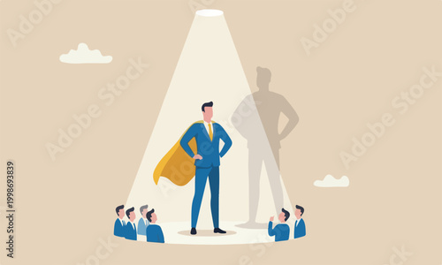 Best success for,bigger one fall outstanding staff or discover high performance employee, leadership, hiring or recruitment concept, confidence businessman superhero with spotlight shining
